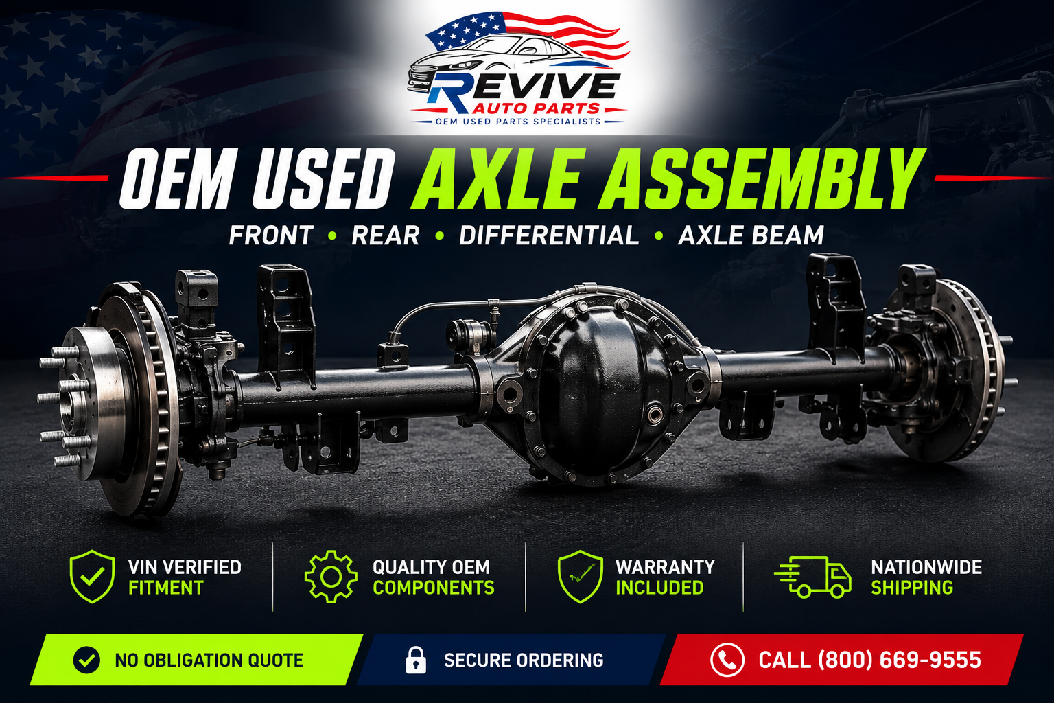OEM used axle assembly supplied by Revive Auto Parts